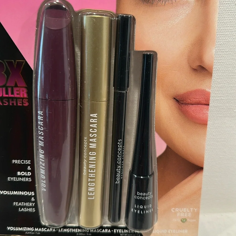 Beauty Concepts Eye Makeup Collection W/liquid Eye liners, Mascara and Pencil.